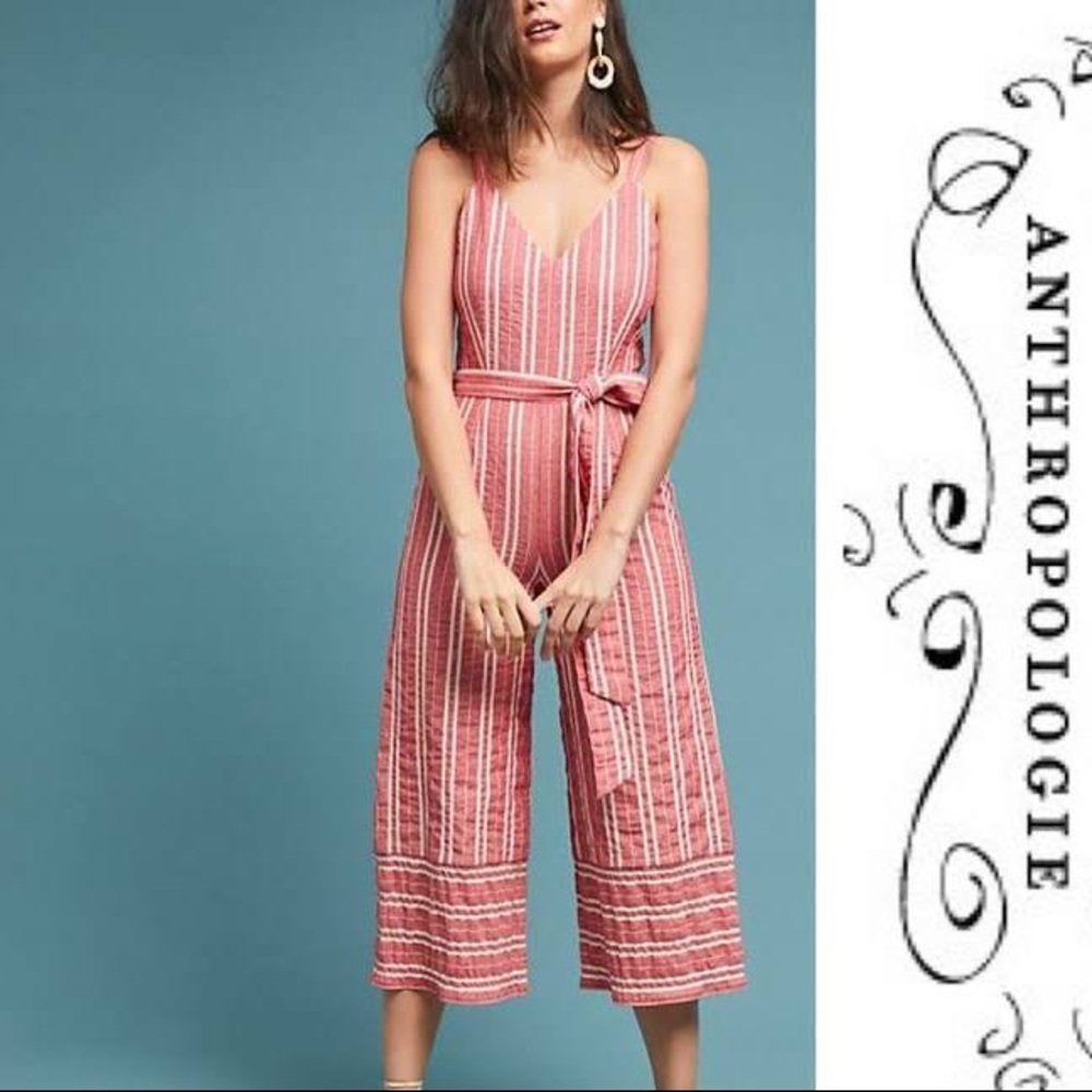 Anthropologie Red + White Jumpsuit (size medium)